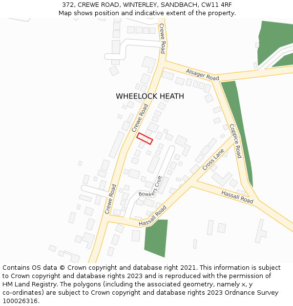 372, CREWE ROAD, WINTERLEY, SANDBACH, CW11 4RF: Location map and indicative extent of plot
