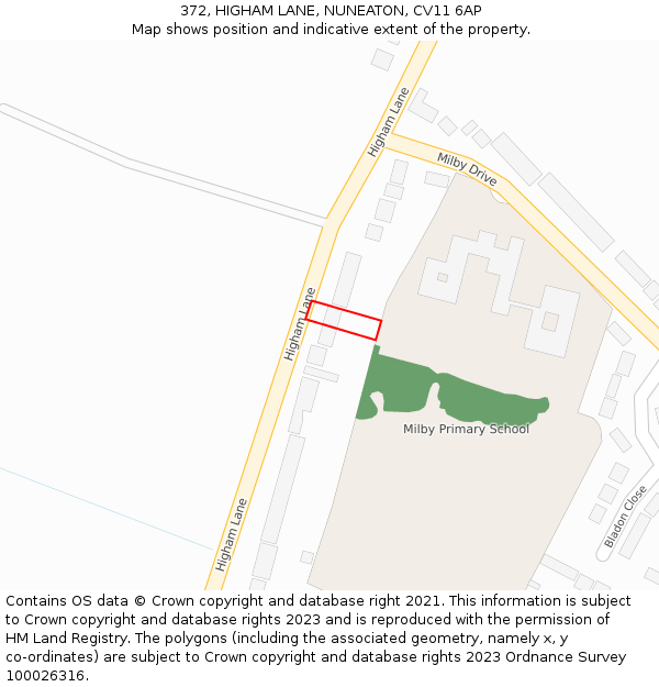 372, HIGHAM LANE, NUNEATON, CV11 6AP: Location map and indicative extent of plot