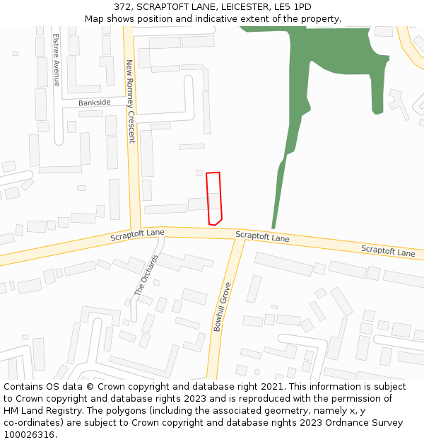 372, SCRAPTOFT LANE, LEICESTER, LE5 1PD: Location map and indicative extent of plot