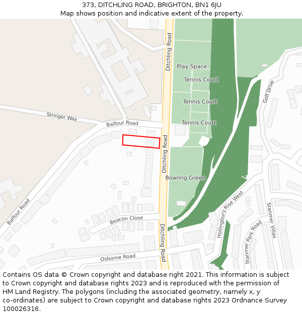 373, DITCHLING ROAD, BRIGHTON, BN1 6JU: Location map and indicative extent of plot