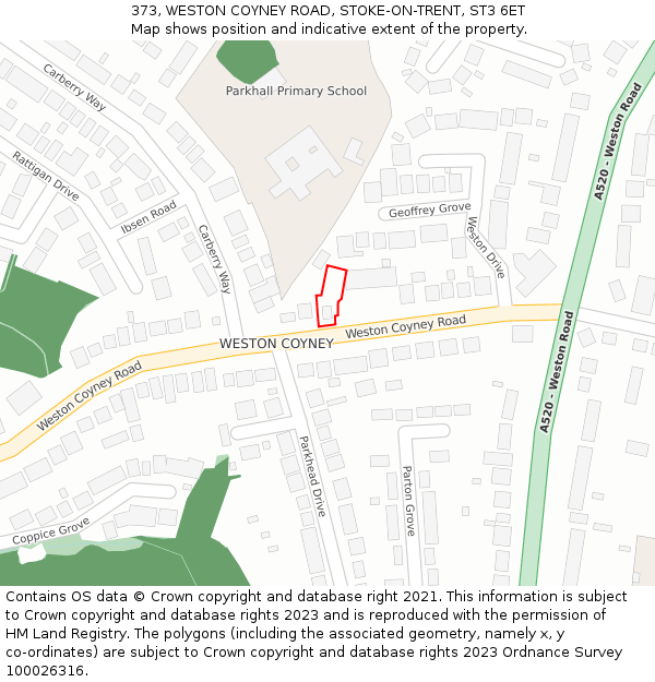 373, WESTON COYNEY ROAD, STOKE-ON-TRENT, ST3 6ET: Location map and indicative extent of plot