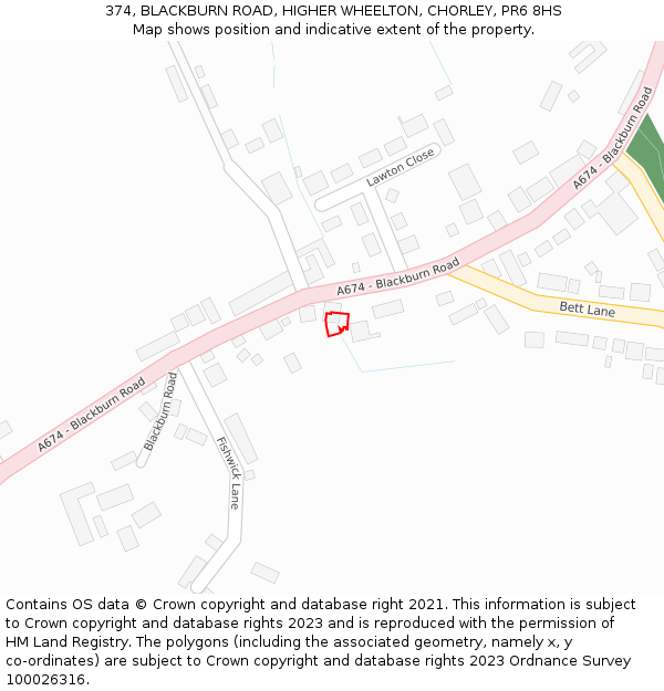 374, BLACKBURN ROAD, HIGHER WHEELTON, CHORLEY, PR6 8HS: Location map and indicative extent of plot