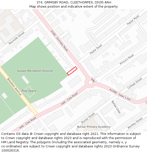 374, GRIMSBY ROAD, CLEETHORPES, DN35 8AH: Location map and indicative extent of plot