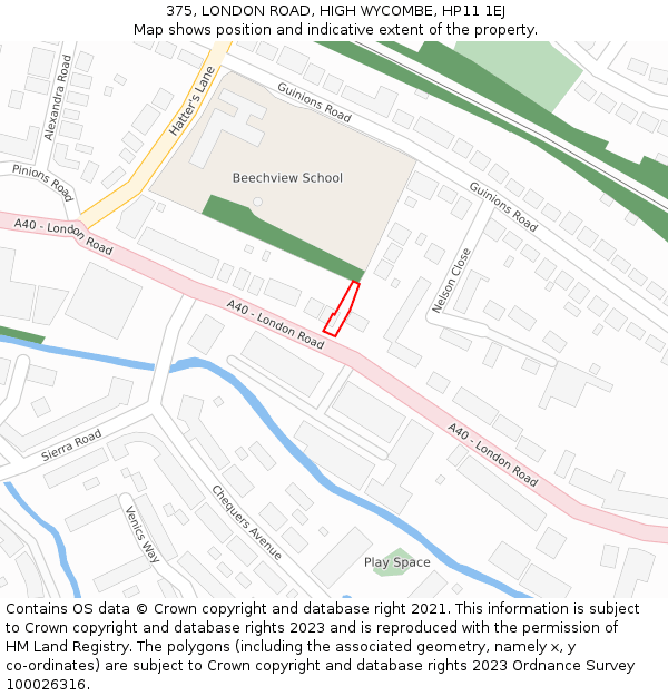 375, LONDON ROAD, HIGH WYCOMBE, HP11 1EJ: Location map and indicative extent of plot