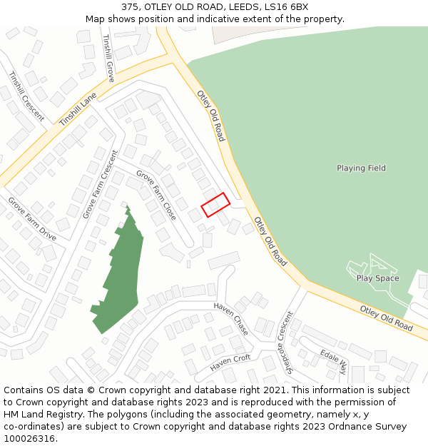 375, OTLEY OLD ROAD, LEEDS, LS16 6BX: Location map and indicative extent of plot