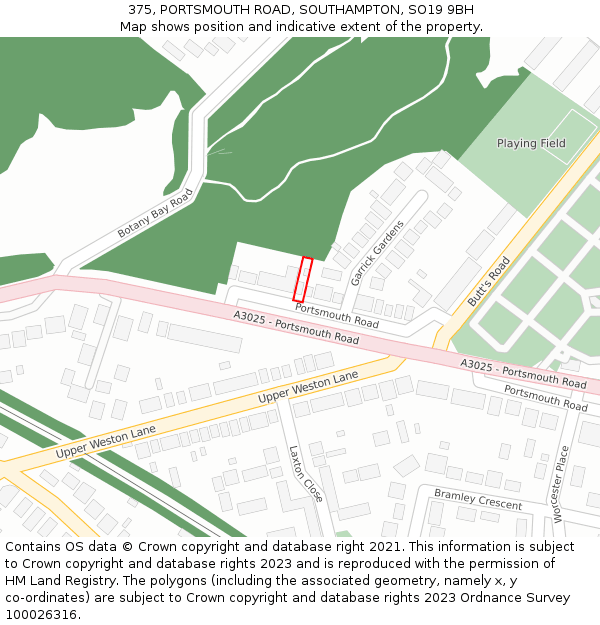 375, PORTSMOUTH ROAD, SOUTHAMPTON, SO19 9BH: Location map and indicative extent of plot