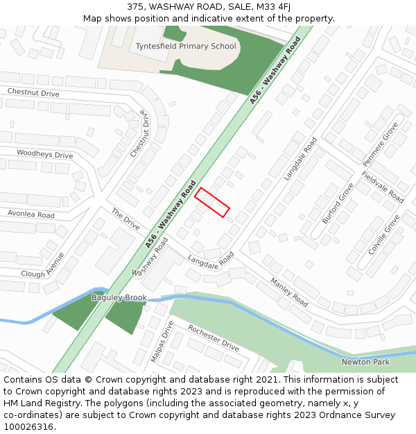 375, WASHWAY ROAD, SALE, M33 4FJ: Location map and indicative extent of plot