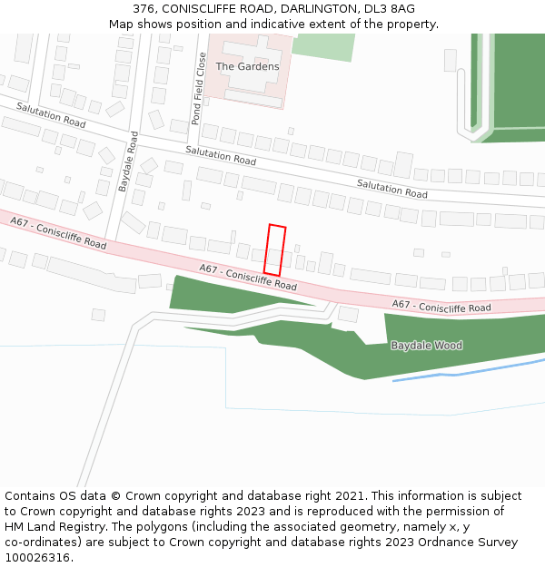 376, CONISCLIFFE ROAD, DARLINGTON, DL3 8AG: Location map and indicative extent of plot