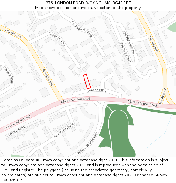 376, LONDON ROAD, WOKINGHAM, RG40 1RE: Location map and indicative extent of plot