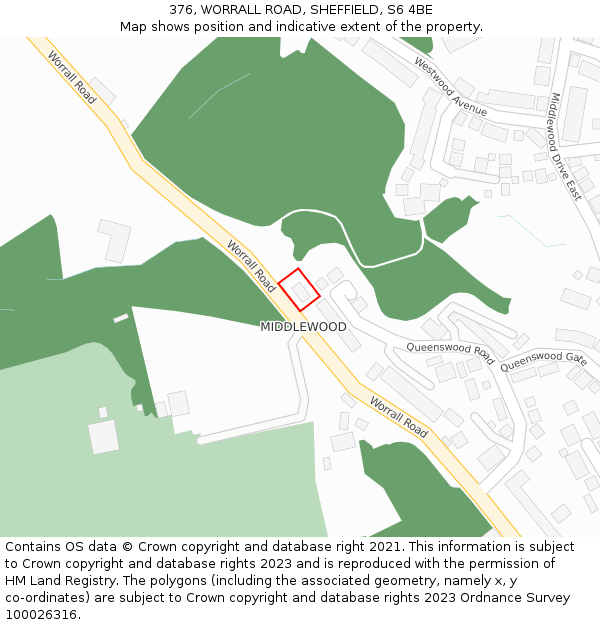 376, WORRALL ROAD, SHEFFIELD, S6 4BE: Location map and indicative extent of plot