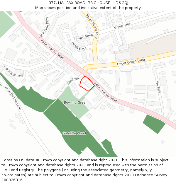 377, HALIFAX ROAD, BRIGHOUSE, HD6 2QJ: Location map and indicative extent of plot