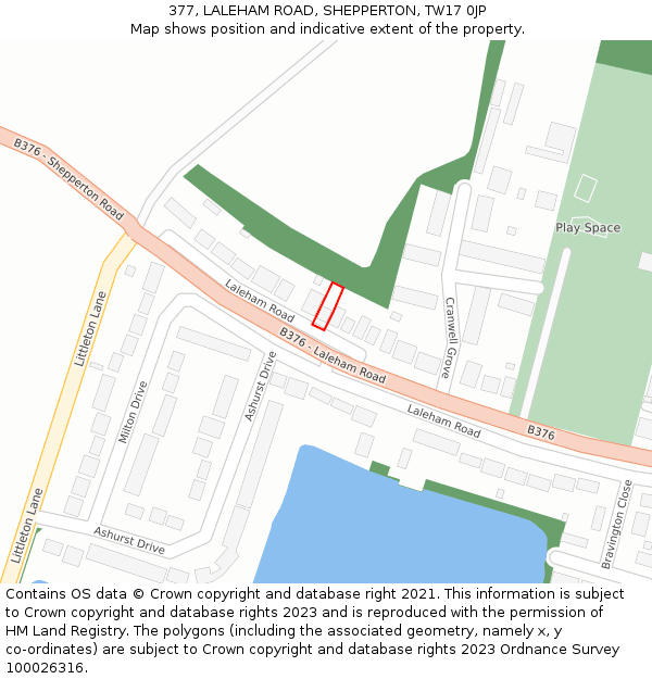 377, LALEHAM ROAD, SHEPPERTON, TW17 0JP: Location map and indicative extent of plot
