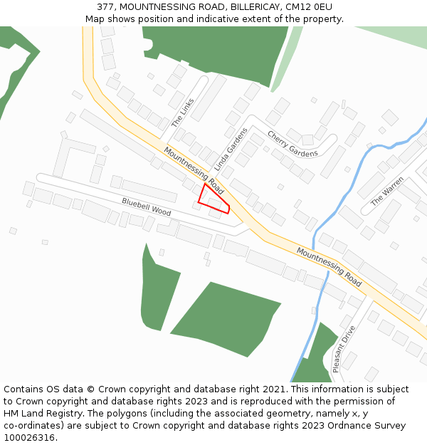 377, MOUNTNESSING ROAD, BILLERICAY, CM12 0EU: Location map and indicative extent of plot
