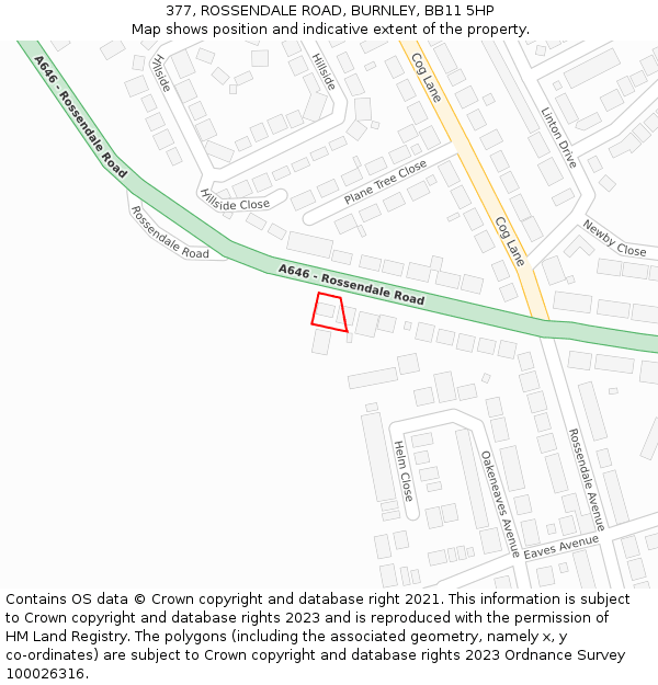 377, ROSSENDALE ROAD, BURNLEY, BB11 5HP: Location map and indicative extent of plot