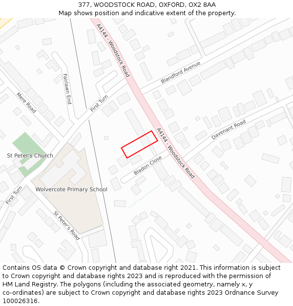 377, WOODSTOCK ROAD, OXFORD, OX2 8AA: Location map and indicative extent of plot