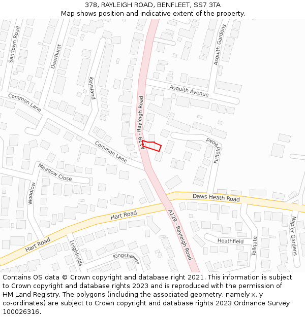 378, RAYLEIGH ROAD, BENFLEET, SS7 3TA: Location map and indicative extent of plot