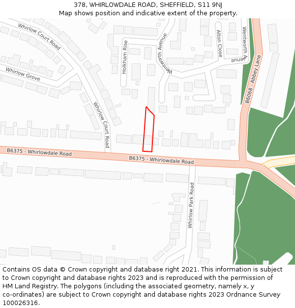 378, WHIRLOWDALE ROAD, SHEFFIELD, S11 9NJ: Location map and indicative extent of plot