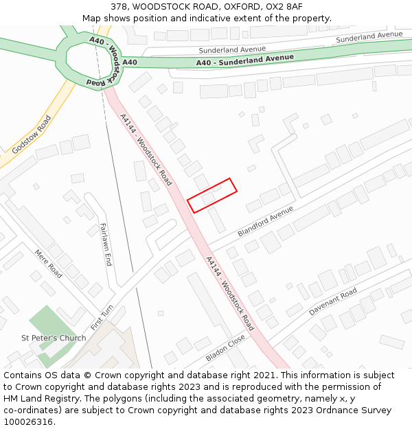 378, WOODSTOCK ROAD, OXFORD, OX2 8AF: Location map and indicative extent of plot