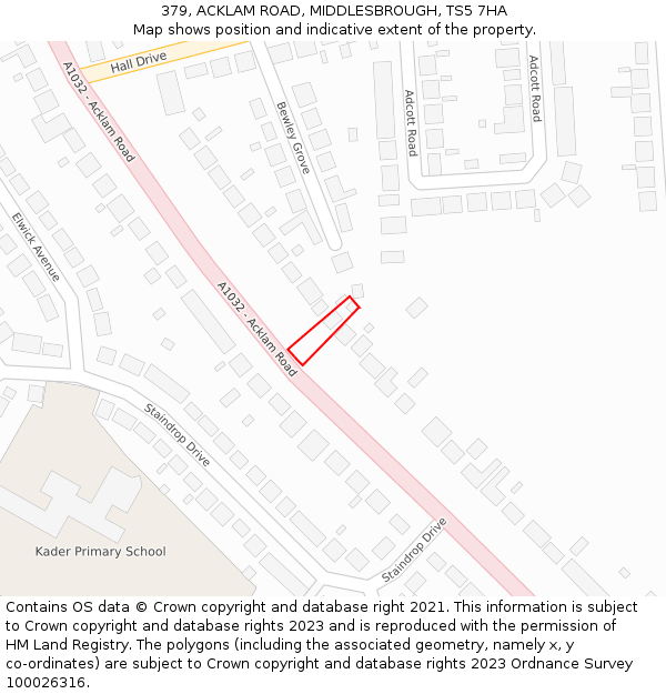 379, ACKLAM ROAD, MIDDLESBROUGH, TS5 7HA: Location map and indicative extent of plot