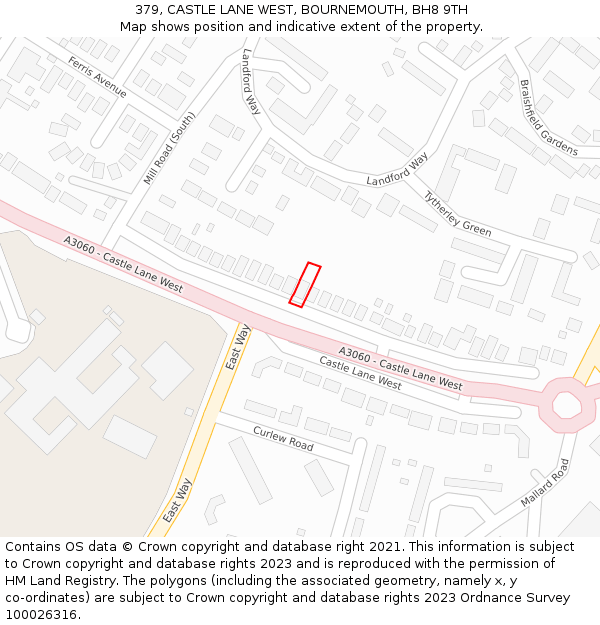 379, CASTLE LANE WEST, BOURNEMOUTH, BH8 9TH: Location map and indicative extent of plot