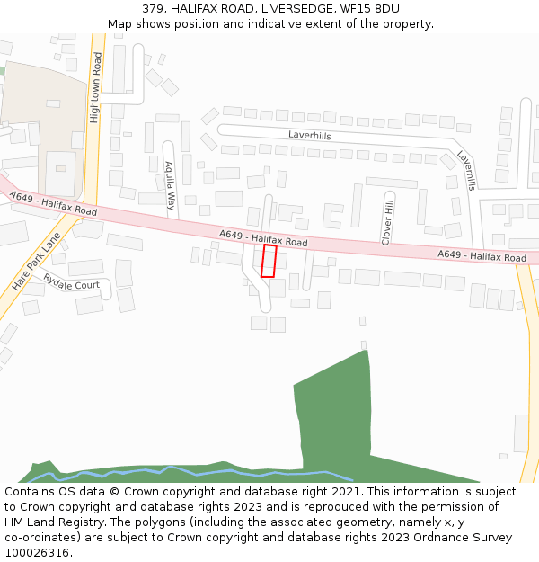379, HALIFAX ROAD, LIVERSEDGE, WF15 8DU: Location map and indicative extent of plot