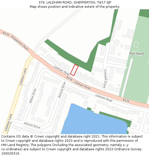 379, LALEHAM ROAD, SHEPPERTON, TW17 0JP: Location map and indicative extent of plot