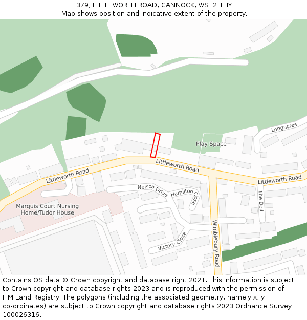 379, LITTLEWORTH ROAD, CANNOCK, WS12 1HY: Location map and indicative extent of plot