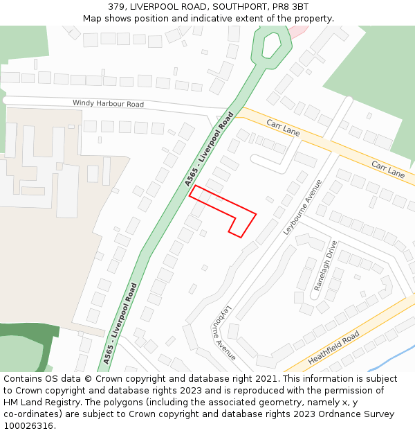 379, LIVERPOOL ROAD, SOUTHPORT, PR8 3BT: Location map and indicative extent of plot