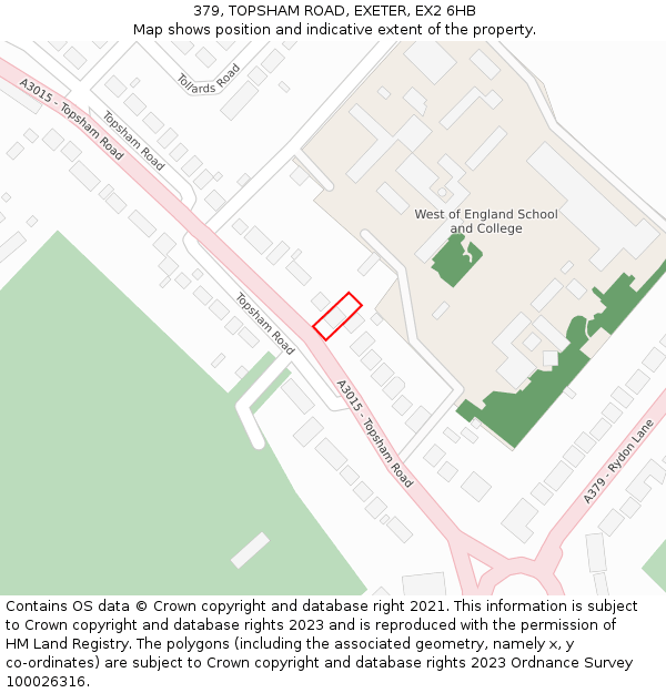 379, TOPSHAM ROAD, EXETER, EX2 6HB: Location map and indicative extent of plot