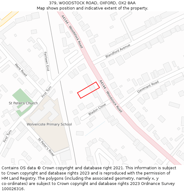 379, WOODSTOCK ROAD, OXFORD, OX2 8AA: Location map and indicative extent of plot