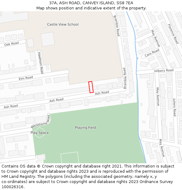37A, ASH ROAD, CANVEY ISLAND, SS8 7EA: Location map and indicative extent of plot