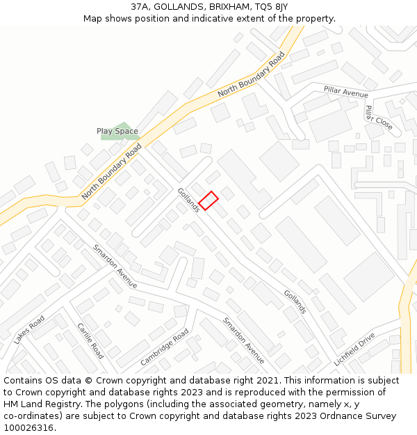37A, GOLLANDS, BRIXHAM, TQ5 8JY: Location map and indicative extent of plot