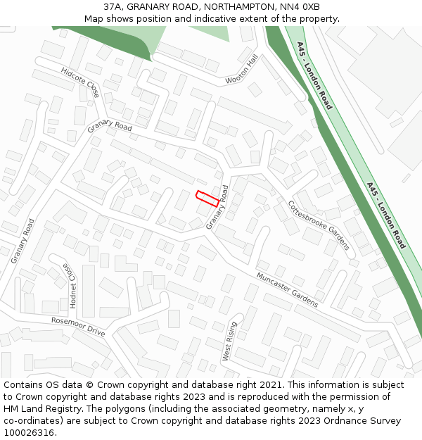 37A, GRANARY ROAD, NORTHAMPTON, NN4 0XB: Location map and indicative extent of plot