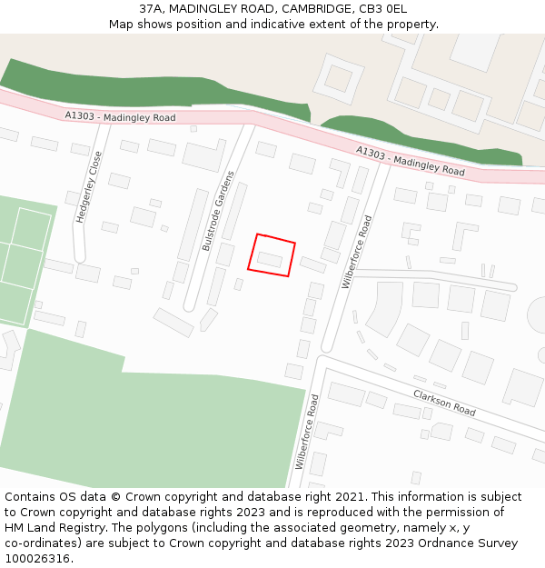 37A, MADINGLEY ROAD, CAMBRIDGE, CB3 0EL: Location map and indicative extent of plot