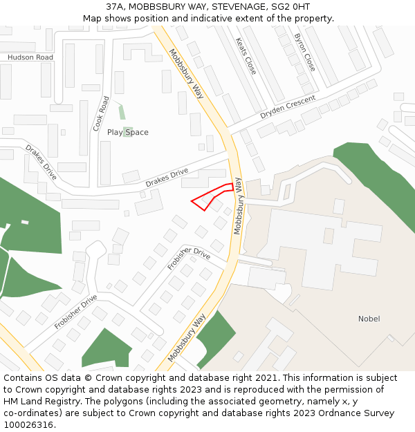 37A, MOBBSBURY WAY, STEVENAGE, SG2 0HT: Location map and indicative extent of plot