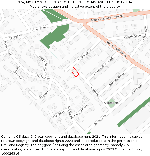 37A, MORLEY STREET, STANTON HILL, SUTTON-IN-ASHFIELD, NG17 3HA: Location map and indicative extent of plot