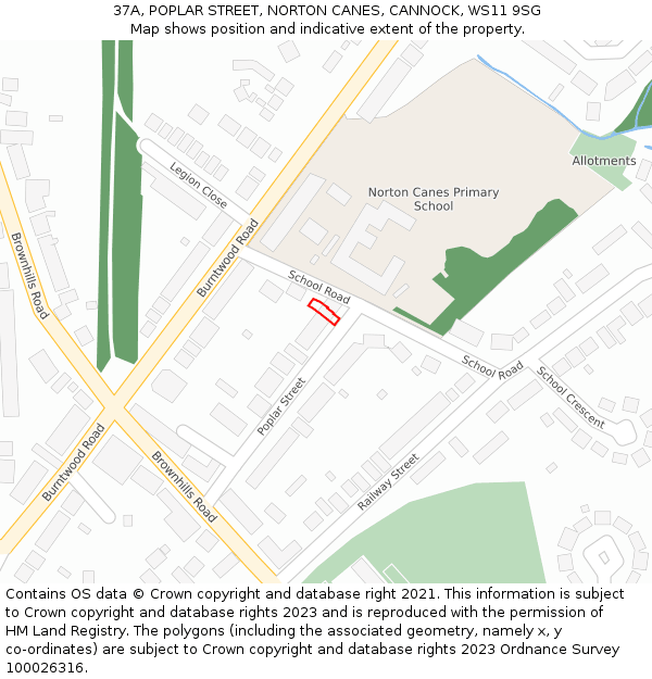37A, POPLAR STREET, NORTON CANES, CANNOCK, WS11 9SG: Location map and indicative extent of plot
