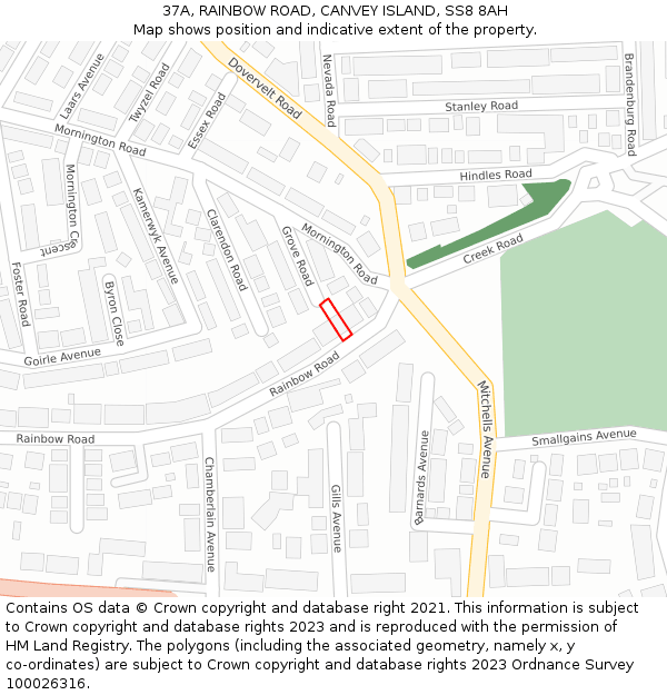 37A, RAINBOW ROAD, CANVEY ISLAND, SS8 8AH: Location map and indicative extent of plot