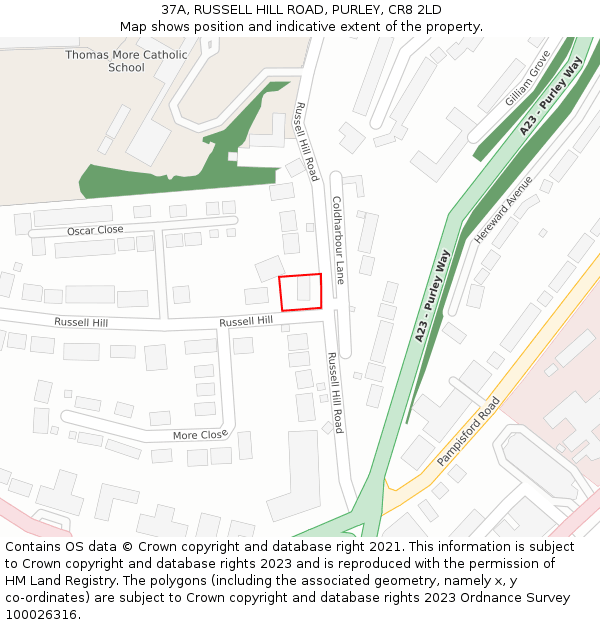 37A, RUSSELL HILL ROAD, PURLEY, CR8 2LD: Location map and indicative extent of plot