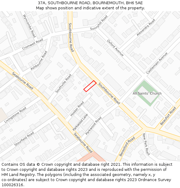 37A, SOUTHBOURNE ROAD, BOURNEMOUTH, BH6 5AE: Location map and indicative extent of plot