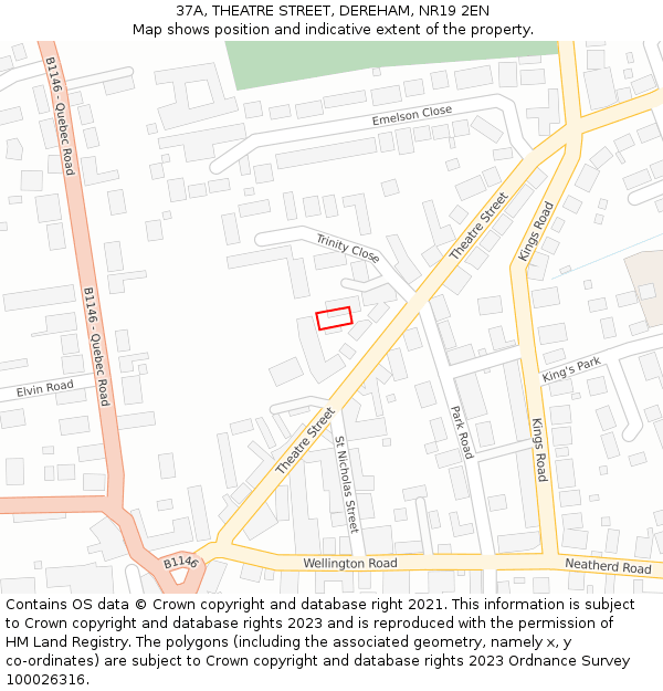 37A, THEATRE STREET, DEREHAM, NR19 2EN: Location map and indicative extent of plot