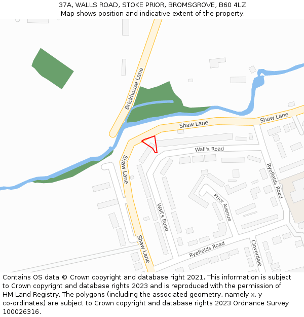 37A, WALLS ROAD, STOKE PRIOR, BROMSGROVE, B60 4LZ: Location map and indicative extent of plot