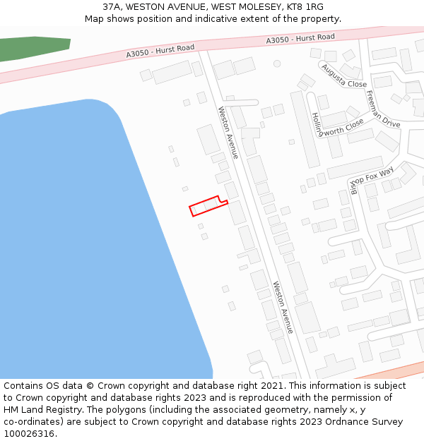 37A, WESTON AVENUE, WEST MOLESEY, KT8 1RG: Location map and indicative extent of plot