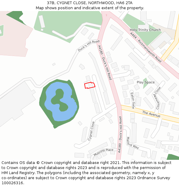 37B, CYGNET CLOSE, NORTHWOOD, HA6 2TA: Location map and indicative extent of plot
