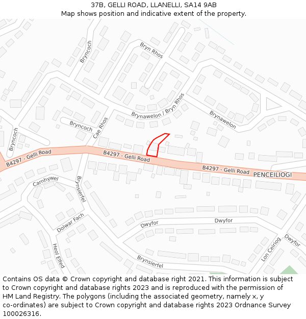 37B, GELLI ROAD, LLANELLI, SA14 9AB: Location map and indicative extent of plot