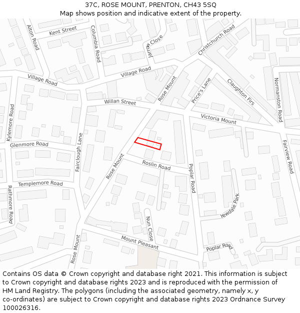 37C, ROSE MOUNT, PRENTON, CH43 5SQ: Location map and indicative extent of plot