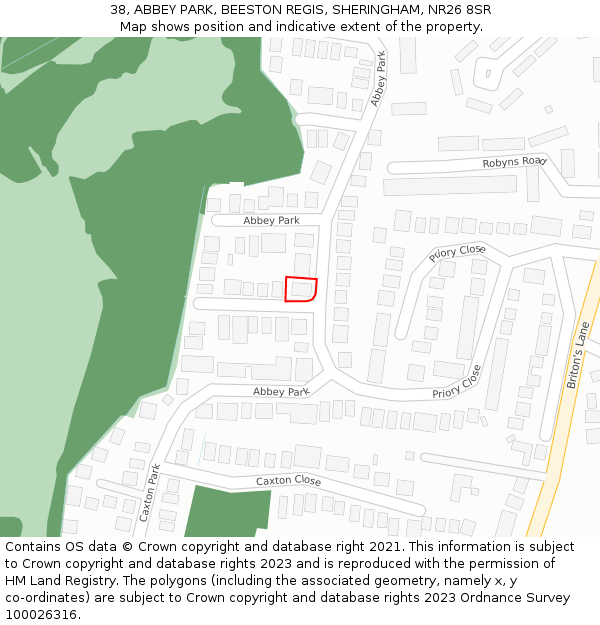 38, ABBEY PARK, BEESTON REGIS, SHERINGHAM, NR26 8SR: Location map and indicative extent of plot