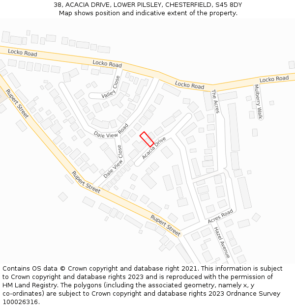 38, ACACIA DRIVE, LOWER PILSLEY, CHESTERFIELD, S45 8DY: Location map and indicative extent of plot