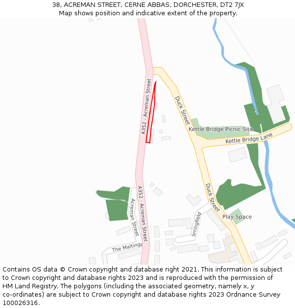 38, ACREMAN STREET, CERNE ABBAS, DORCHESTER, DT2 7JX: Location map and indicative extent of plot