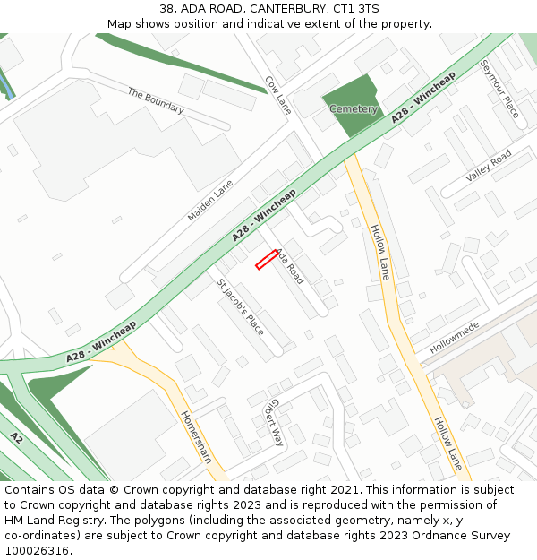 38, ADA ROAD, CANTERBURY, CT1 3TS: Location map and indicative extent of plot